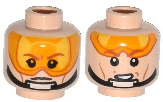 Minifigure, Head Dual Sided Orange Visor, Brown Eyebrows, Chin Strap, Visor Down / Visor Up Pattern (SW Luke Skywalker)