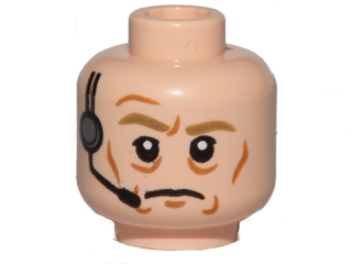 Minifigure, Head Male Dark Tan Eyebrows, Wrinkles and Headset Pattern (SW General Veers)