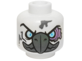 Minifigure, Head Alien Chima Vulture with Dark Bluish Gray Beak, Bright Light Blue Eyes, and Medium Lavender Sinews Pattern