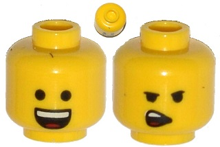 Minifigure, Head Dual Sided Open Smile with Tongue / Open Mouth on One Side Pattern (Emmet)