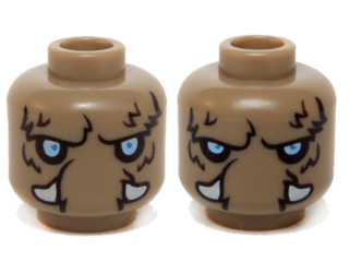 Minifigure, Head Dual Sided Alien Chima Mammoth Light Blue Eyes, Fur, and White Tusks Neutral / Stern Pattern (Mungus)