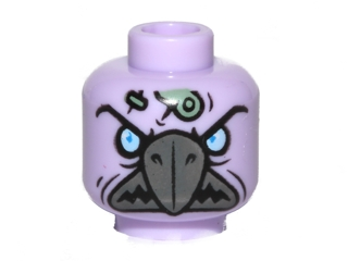 Minifigure, Head Alien Chima Vulture with Dark Bluish Gray Beak, Bright Light Blue Eyes, and Sand Green Bandage Pattern