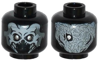 Minifigure, Head Dual Sided Alien Skull with Mandibles and Silver Eyes / Exoskeleton and One Eye Pattern