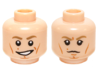 Minifigure, Head Dual Sided Dark Tan Eyebrows, White Pupils, Cheek Lines, Smile / Scowling Pattern (SW Luke Skywalker)