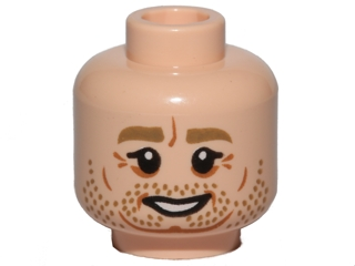 Minifigure, Head Male SW Dark Tan Eyebrows, White Pupils, Stubble and Wrinkles Pattern (Owen Lars)