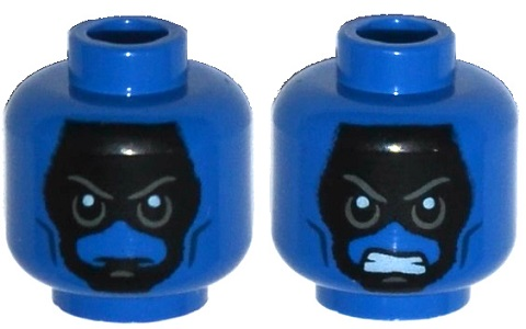 Minifigure, Head Dual Sided Alien Black Face, Gray Eyebrows, Angry, Mouth Closed / Bared Teeth Pattern