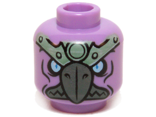 Minifigure, Head Alien Chima Vulture with Dark Bluish Gray Beak, Bright Light Blue Eyes, and Sand Green Headpiece Pattern