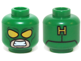 Minifigure, Head Mask with Yellow Eyes and Bared Teeth and Yellow 'H' on Back Pattern