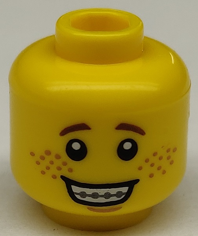 Minifigure, Head Open Mouth Smile with Teeth and Braces, Freckles Pattern