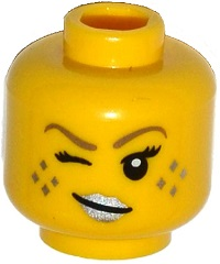 Minifigure, Head Female with Silver Lips, Freckles and Wink Pattern