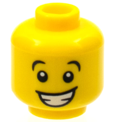 Minifigure, Head Black Arched Eyebrows, Large Open Mouth Smile with Teeth Pattern