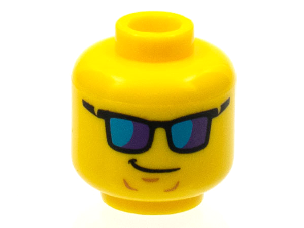 Minifigure, Head Glasses with Blue Sunglasses and Crooked Smile Pattern