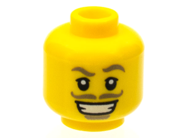 Minifigure, Head Moustache Dark Tan Thin, Goatee, Wide Smile with Teeth Pattern