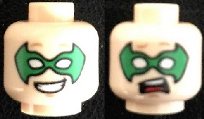 Minifigure, Head Dual Sided Green Eye Mask with Eye Holes, Smile / Scared Pattern (Robin)