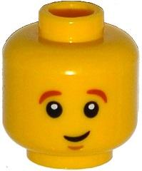 Minifigure, Head Dark Orange Eyebrows, White Pupils, Crooked Smile and Chin Dimple Pattern