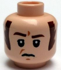 Minifigure, Head Male Brown Eyebrows and Long Sideburns, Frown and Furrowed Brow Pattern (SW Imperial Officer)