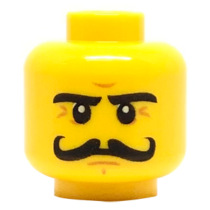 Minifigure, Head Moustache Curly Long, Stern Eyebrows, White Pupils Pattern