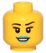 Minifigure, Head Female Black Eyebrows, Eyelashes, Dark Azure Lips, Open Mouth Smile with Teeth Pattern