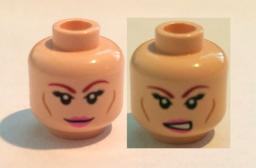 Minifigure, Head Dual Sided Female Dark Red Eyebrows, Eyelashes, Pink Lips, Cheek Lines, Smile / Bared Teeth Pattern (April O'Neil)