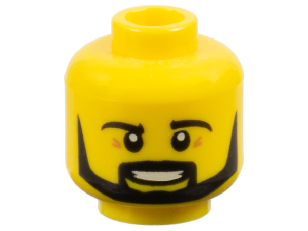 Minifigure, Head Black Eyebrows, Moustache and Angular Beard, Medium Nougat Wrinkles, Open Mouth Smile with Teeth Pattern