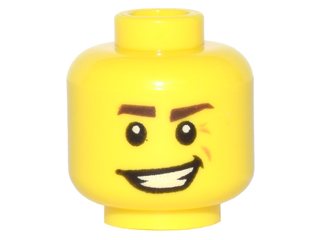 Minifigure, Head Dark Brown Eyebrows, Crooked Smile and Laugh Lines Pattern