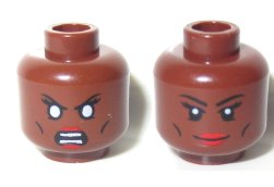 Minifigure, Head Dual Sided Female Thin Black Eyebrows, Cheek Lines, Red Lips / Bared Teeth with White Eyes Pattern (Storm)