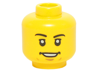 Minifigure, Head Black Eyebrows, Upper Eyelids, Medium Nougat Chin Dimple, Open Mouth Smile with Teeth and Dimples Pattern