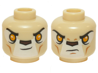 Minifigure, Head Dual Sided Alien Chima Lion with Orange Eyes and Dark Brown Nose, Neutral / Stern Pattern