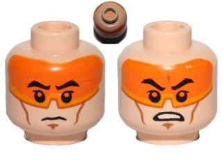 Minifigure, Head Dual Sided Orange Visor, Black Eyebrows, Determined / Angry Pattern (SW Clone Pilot)