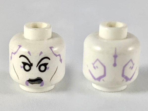 Minifigure, Head Alien with White Eyes, Dark Bluish Gray Lips, and Lavender Markings Pattern (SW Asajj Ventress)