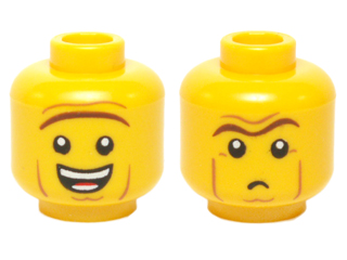 Minifigure, Head Dual Sided Brown Unibrow, Cheek Lines, Open Mouth Smile / Small Frown Pattern (President Business)