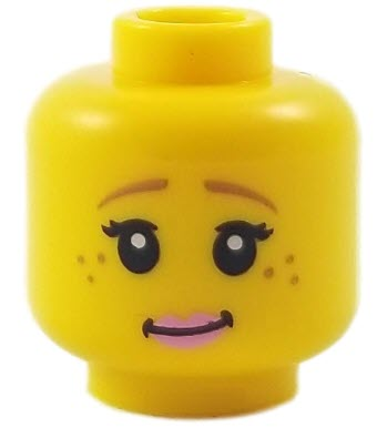 Minifigure, Head Female Brown Eyebrows, Freckles, Black Eyelashes, Pink Lips Pattern (Unicorn Girl)