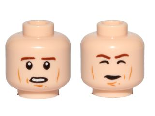 Minifigure, Head Dual Sided Brown Eyebrows, Cheek Lines, Chin Dimple, Open Mouth / Closed Eyes Carbonite Pattern (SW Han Solo)