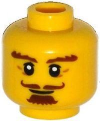 Minifigure, Head Beard Brown, Goatee, Curly Moustache, Bushy Eyebrows, Thin Smile Pattern