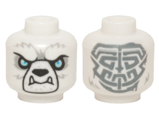 Minifigure, Head Alien Chima Bear with Black Nose, Bright Light Blue Eyes, Light Bluish Gray Fur, Lower Fangs, and Sand Blue Tribal Markings Pattern