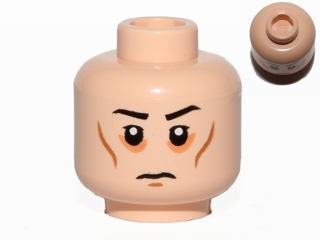Minifigure, Head Black Eyebrows, White Pupils, Cheek Lines, Circles Around Eyes, Frown Pattern