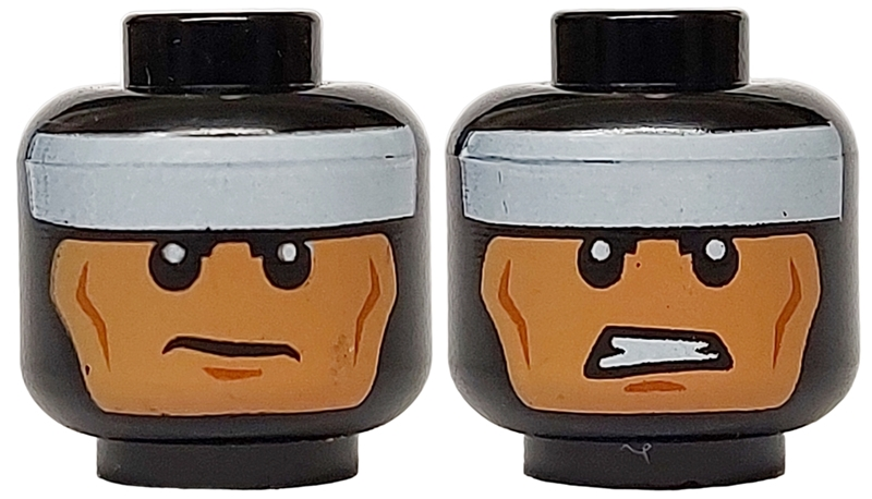 Minifigure, Head Dual Sided Balaclava, White Headband, Cheek Lines, Scowl / Clenched Teeth Pattern (Batman)