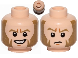 Minifigure, Head Dual Sided Dark Tan Eyebrows and Large Sideburns, Determined / Sad Pattern (SW Agent Kallus)