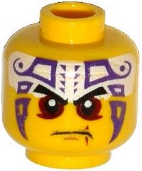Minifigure, Head Black Eyebrows, Dark Red Eyes, Dark Purple and White Tattoo Pattern