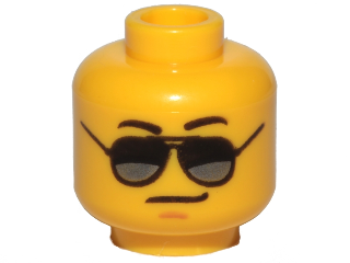 Minifigure, Head Glasses with Black and Silver Sunglasses, Medium Nougat Chin Dimple, Smirk Pattern