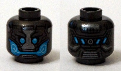 Minifigure, Head Alien with Blue Eyes and Mouth and Silver Plates Pattern