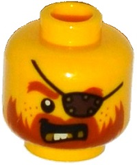 Minifigure, Head Beard Dark Orange, Gold Teeth, Eye Patch Pattern