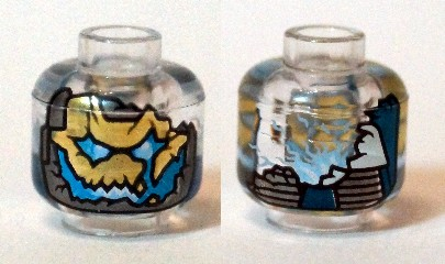 Minifigure, Head Alien Gold, Pearl Dark Gray and Dark Azure Face, Damage on Back Pattern (Ultron MK1)