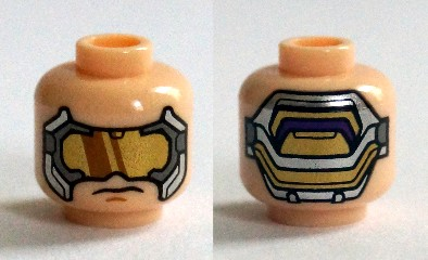 Minifigure, Head Glasses with Gold, Dark Bluish Gray and Silver Goggles Pattern (Hydra Henchman)