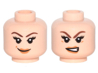 Minifigure, Head Dual Sided Female Brown Eyebrows, Eyelashes, Light Brown Lips, Smile / Angry Pattern