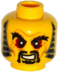 Minifigure, Head Black Bushy Eyebrows, Red Eyes, Moustache and Goatee, Sideburns, Wrinkles Pattern