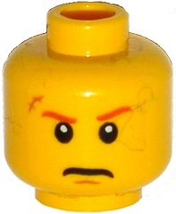 Minifigure, Head Dark Orange Eyebrows, Scar over Right Eye, Scowl Pattern