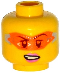 Minifigure, Head Female Glasses with Orange Digital Sunglasses, Pink Lips, Lopsided Mouth with Teeth Pattern