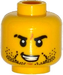 Minifigure, Head Beard Stubble, Black Eyebrows, Scar on Right Eyebrow, Open Mouth with Teeth Pattern