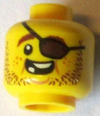 Minifigure, Head Beard Brown Stubble, Eye Patch, Open Grin, Missing Teeth Pattern